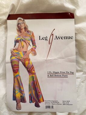 Vintage Halloween 2-Pc Hippie Print Tie Top & Bell Bottom Pants - Multicolor